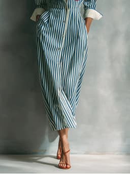 Elegant Striped Print Shirt Dress for Women Casual Turn Down Collar Color Blocking Pocket Long Dresses New Trendy Graceful Robe