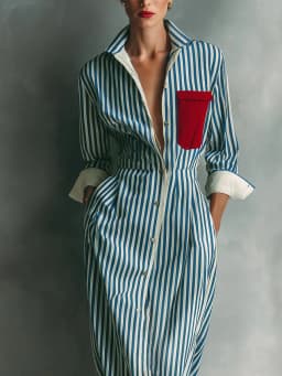Elegant Striped Print Shirt Dress for Women Casual Turn Down Collar Color Blocking Pocket Long Dresses New Trendy Graceful Robe