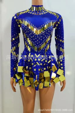Fashion Stretch Sequins Mirror Dress Women Bodysuit Dancewear Long Sleeve Drag Queen Costume Rave Festival Night Out BodySuits