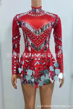 Fashion Stretch Sequins Mirror Dress Women Bodysuit Dancewear Long Sleeve Drag Queen Costume Rave Festival Night Out BodySuits