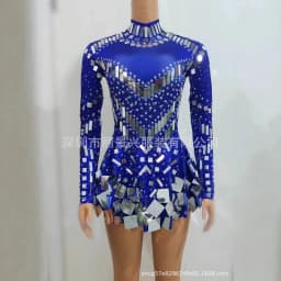 Fashion Stretch Sequins Mirror Dress Women Bodysuit Dancewear Long Sleeve Drag Queen Costume Rave Festival Night Out BodySuits