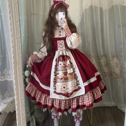 KOSAHIKI Christmas Lolita Dress Kawaii Women New Year 2026 Sweet Lace Ruffle Patchwork Puff Long Sleeve Red Princess Plaid