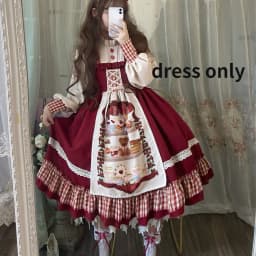 KOSAHIKI Christmas Lolita Dress Kawaii Women New Year 2026 Sweet Lace Ruffle Patchwork Puff Long Sleeve Red Princess Plaid