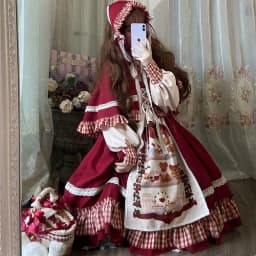 KOSAHIKI Christmas Lolita Dress Kawaii Women New Year 2026 Sweet Lace Ruffle Patchwork Puff Long Sleeve Red Princess Plaid