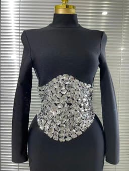 Sparkly Crystals Women Long Sleeve Sexy Bodycon Long Bandage Dress Evening Party Elegant Red Carpet Birthday Fashion Outfit