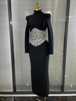 Sparkly Crystals Women Long Sleeve Sexy Bodycon Long Bandage Dress Evening Party Elegant Red Carpet Birthday Fashion Outfit