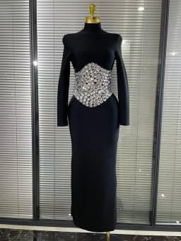 Sparkly Crystals Women Long Sleeve Sexy Bodycon Long Bandage Dress Evening Party Elegant Red Carpet Birthday Fashion Outfit