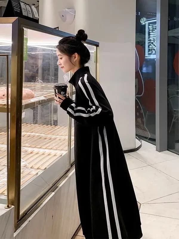Afashion plus Size Mid-Length Over-Knee Sweatshirt Dress Women Spring Autumn Fat MM 300 Pounds Slimming Casual Sportswear Dress