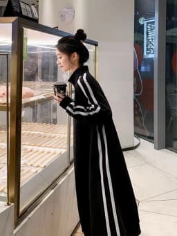 Afashion plus Size Mid-Length Over-Knee Sweatshirt Dress Women Spring Autumn Fat MM 300 Pounds Slimming Casual Sportswear Dress