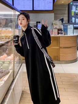 Afashion plus Size Mid-Length Over-Knee Sweatshirt Dress Women Spring Autumn Fat MM 300 Pounds Slimming Casual Sportswear Dress