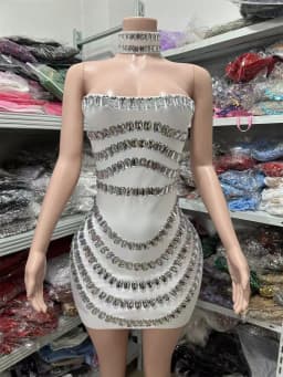 Women 2025 Sparkly Rhinestones Bodycon Strapless Mini Bandage Dress Backless Fashion Evening Party Club Luxury Birthday Dresses
