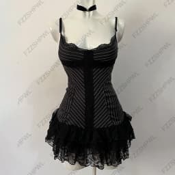 Women Y2K Dress Vintage vibe Harajuku Punk Square Neck Long sleeve Frock Subculture Streetwear A-line skirt 2000S Grunge Gothic