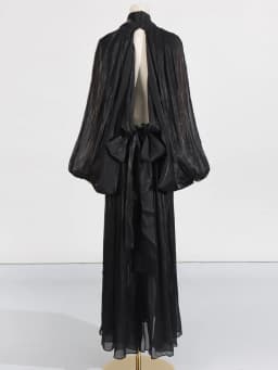 VGH Minimalist Spliced Folds Maxi Dresses for Women Scarf Collar Lantern Sleeve Loose Waist Casual Temperament Dress Female New