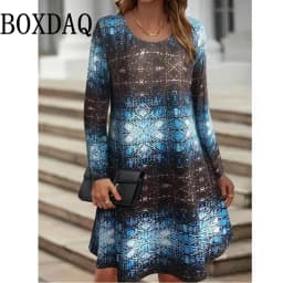 Autumn Dress For Women 2025 New Boho Vintage Ethnic Style Pattern Floral Print Female Clothing Elegant Long Sleeve Party Dresses