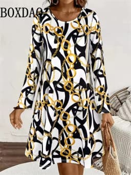 Autumn Dress For Women 2025 New Boho Vintage Ethnic Style Pattern Floral Print Female Clothing Elegant Long Sleeve Party Dresses