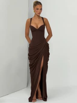 Mozision Women Sexy Maxi Dress Sleeveless Sweetheart Neck High Split Draped Ruched Long Party Dress Formal Wedding Guest Dress