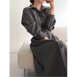 Slimming Effect Korean Style Chic New Fashionable Belted Waist Dress French Style Shirt Sleeve Long Dress for Ladies