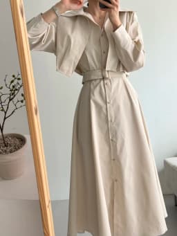 Slimming Effect Korean Style Chic New Fashionable Belted Waist Dress French Style Shirt Sleeve Long Dress for Ladies