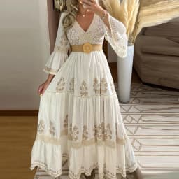Mesh Lace Spliced Elegant Women Casual Dress Crew Neck Long Bell Sleeve Slim Vintage Boho Dress Vacation Maxi Dresses Vestidos