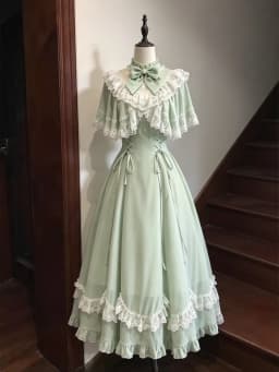 Vintage White Lolita Dress With Cape Shawl Lace Ruffle Bow High Neck Victorian Princess Long Dress Women Elegant Party Dress New