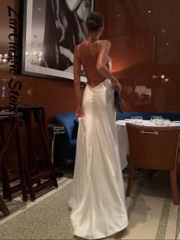Satin Backless Elegant Evening Dress For Women White V Neck Sleeveless Slit Strap Summer Dresses Lady New Party Robe 2026