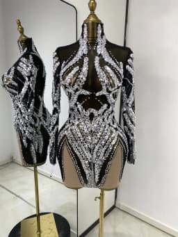 Evening Dress For Women Party Revenge Dress Silver Sequines Rhinestones Black Mesh See Through Bodycon Mini Nightbar Gogo Dress