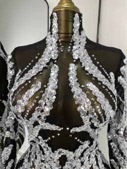 Evening Dress For Women Party Revenge Dress Silver Sequines Rhinestones Black Mesh See Through Bodycon Mini Nightbar Gogo Dress