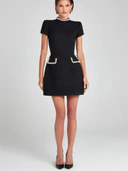 Tosssy Shiny Elegant Female MIni Dress Pocket Short Sleeve Patchwork Fashion Slim Party Dress Gown Women's Glitter Vntage Dress