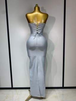 Women Sexy Strapless Backless Long Bandage Dress Fashion Light Grey Sleeveless Beading Cocktail Party Luxury Birthday Gown
