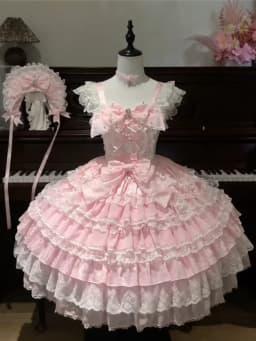 Japanese Style Lolita Strap Dress Women Sleeveless Cute Bow Lace Elegant Sweet Fairy Cosplay Party Daily Casual JSK Dresses