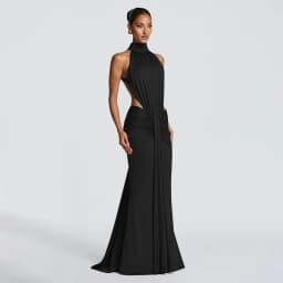 Elegant Brown Long Dress Women's Luxury Turtleneck Female Backless Black Party Casual Evening Dresses Wedding Guest Orange Gowns
