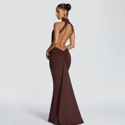 Elegant Brown Long Dress Women's Luxury Turtleneck Female Backless Black Party Casual Evening Dresses Wedding Guest Orange Gowns