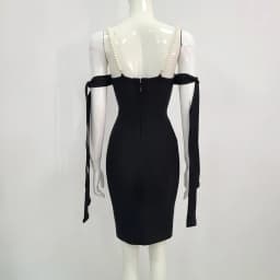 New Women Summer Sexy Backless Pearl Diamonds Crystal Black Mini Bodycon Bandage Dress 2021 Elegant Evening Party Dress Vestido