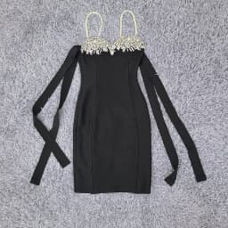 New Women Summer Sexy Backless Pearl Diamonds Crystal Black Mini Bodycon Bandage Dress 2021 Elegant Evening Party Dress Vestido