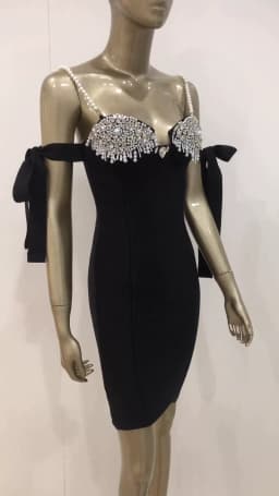 New Women Summer Sexy Backless Pearl Diamonds Crystal Black Mini Bodycon Bandage Dress 2021 Elegant Evening Party Dress Vestido