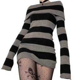 Lamuusaa Gothic Dress Women Punk Style Witchy Dark Academia Off Shoulder Long Sleeve Knitted Dress y2k Grunge Dresses Clubwear