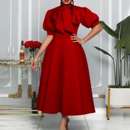 2025 Latest Design Summer Church Dress Banquet Dresses Women Lady Elegant Solid Color Bow Short Sleeve Party Dress Evening Dress