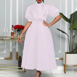 2025 Latest Design Summer Church Dress Banquet Dresses Women Lady Elegant Solid Color Bow Short Sleeve Party Dress Evening Dress