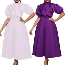 2025 Latest Design Summer Church Dress Banquet Dresses Women Lady Elegant Solid Color Bow Short Sleeve Party Dress Evening Dress