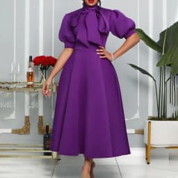 2025 Latest Design Summer Church Dress Banquet Dresses Women Lady Elegant Solid Color Bow Short Sleeve Party Dress Evening Dress
