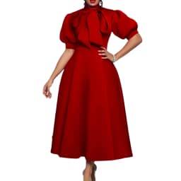 2025 Latest Design Summer Church Dress Banquet Dresses Women Lady Elegant Solid Color Bow Short Sleeve Party Dress Evening Dress