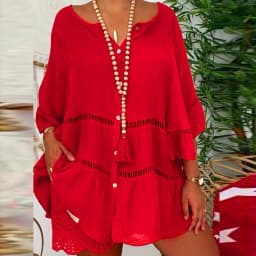 Sexy Yellow Loose Hollow Out Dress Summer V Neck Long Sleeve Cotton Linen Baggy Party Dresses Oversized S-5XL ARJ-138Y