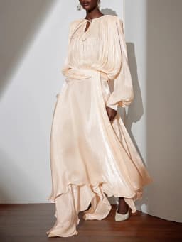 TWOTWINSTYLE Solid Spliced Folds Fashion Dresses for Women Round Neck Long Sleeves High Waist Irregular Dress Female Clothes New