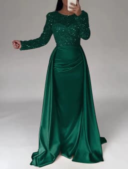 Women Party Dress Long Sleeve Sequins Empire Mesh Elegant O-neck Lady Big Swing New Banquet Temperament Clothing