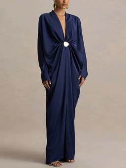 Loose Pleated Long Dress Women Elegant V-neck Batwing Sleeve Female Party Dresses 2026 Summer Lady Chic Solid Evening Robes