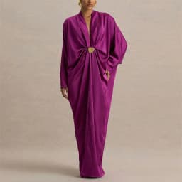 Loose Pleated Long Dress Women Elegant V-neck Batwing Sleeve Female Party Dresses 2026 Summer Lady Chic Solid Evening Robes