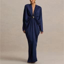 Loose Pleated Long Dress Women Elegant V-neck Batwing Sleeve Female Party Dresses 2026 Summer Lady Chic Solid Evening Robes
