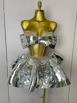 2025 Women Silver Sequins Rhinestone Sexy Backless Two Piece Set Birthday Party Club Fancy Outfit Stage Performance Costume