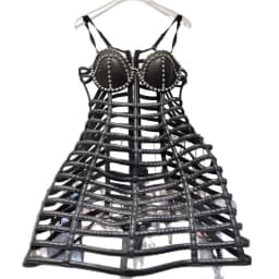 DEAT 2025 New Style Fashion Hollow Out Leather Dress For Women Heavy Industry Strapless Slim Fit Short Dresses Female 11A07880