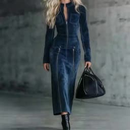 Autumn Long Sleeve Bodycon Maxi Dress Woman Vintage Solid Zipper Slim Fit Long Evening Dress Elegant O Neck Hip Robe Dress